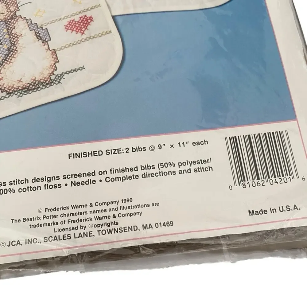 Beatrix Potter JCA Stamped Cross Stitch Bib Kit Mrs. Rabbit Bunnies